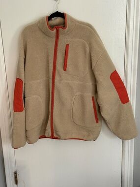 ASOS DESIGN Cream & Orange Fleece Jacket Size 3XL Oversized Sherpa Elbow Patch